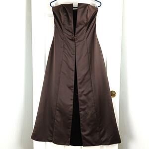 De Laru by Sheila Yen VTG Y2K Strapless Maxi Prom Gown 11/12 dk brown satin vlvt